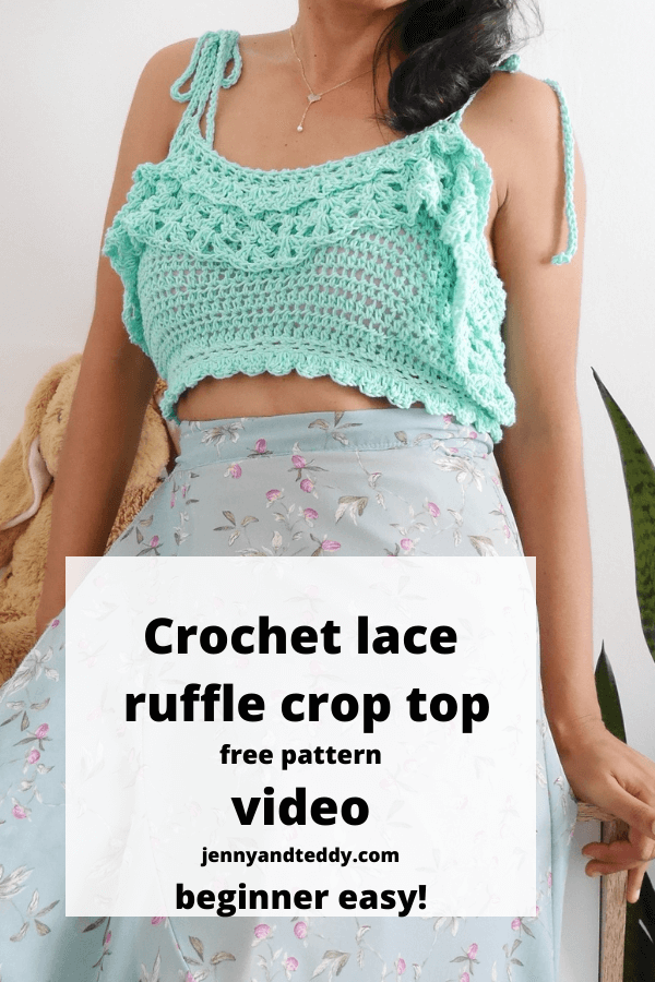 easy crochet lace ruffle top free pattern with video tutorial.