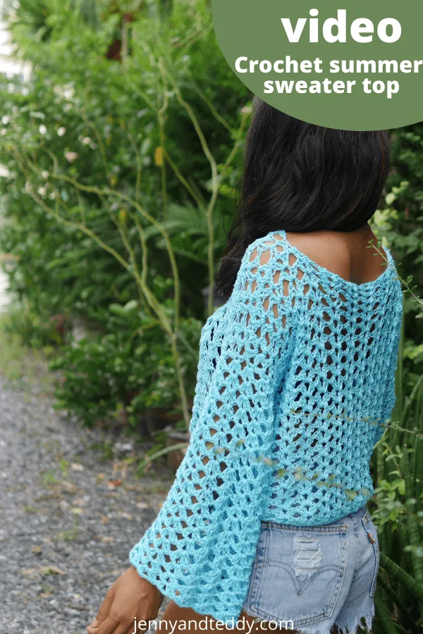 crochet summer lacy blouse with long sleeve free pattern small to plus size.