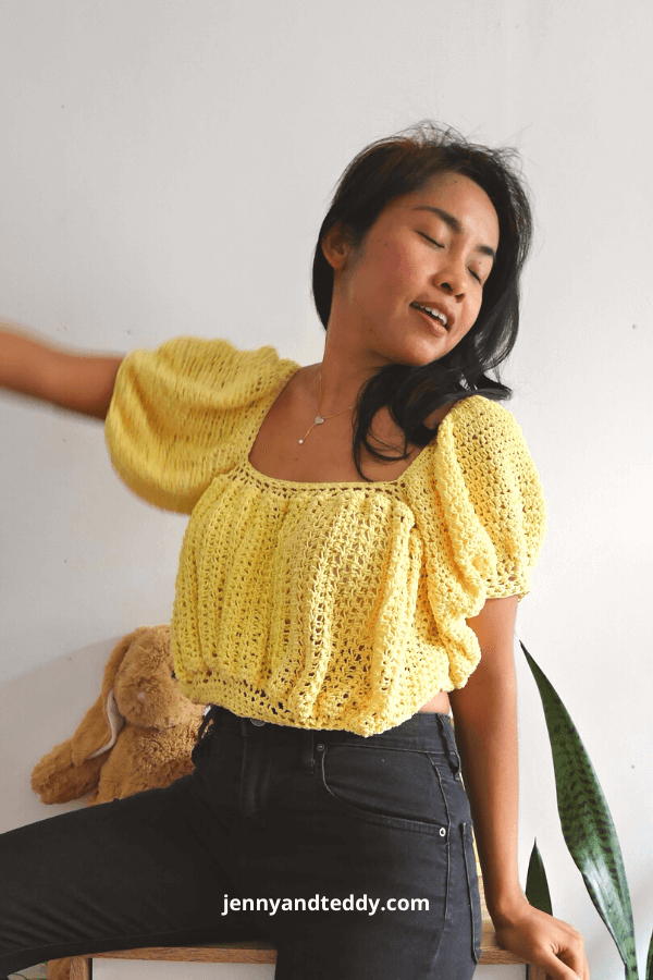 Easy puff sleeves crochet crop top - Jenny & Teddy