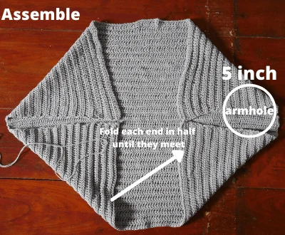 Assemble crochet shrug pattern for beginners.