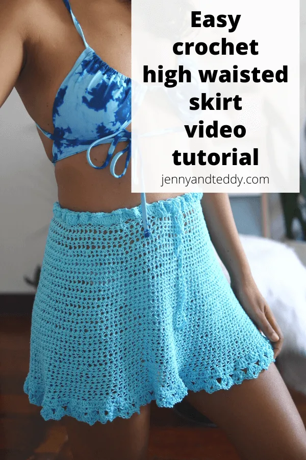 Beginner crochet Hight waisted skirt  beach cover up free pattern with video tutorial.