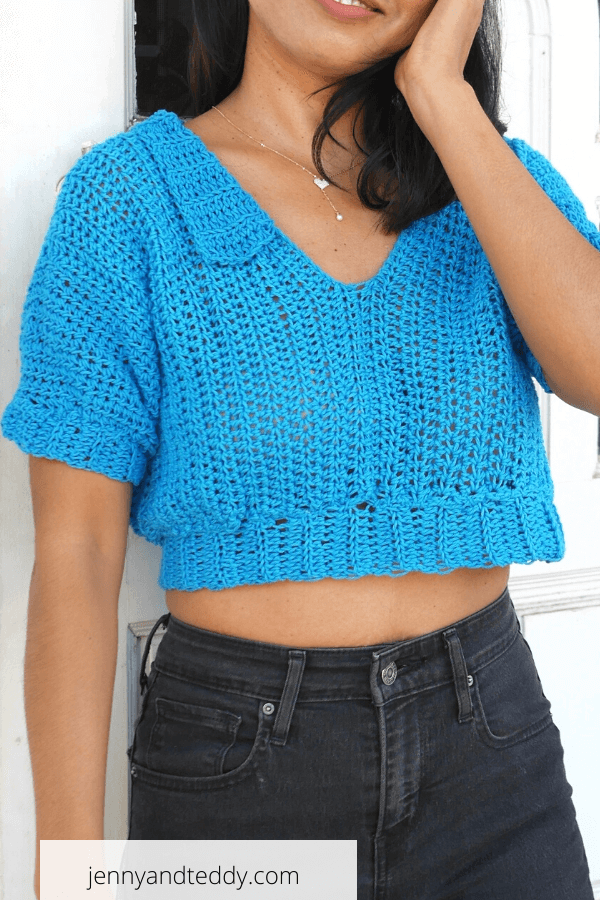 easy crochet crop top with collar free pattern with video tutrial.