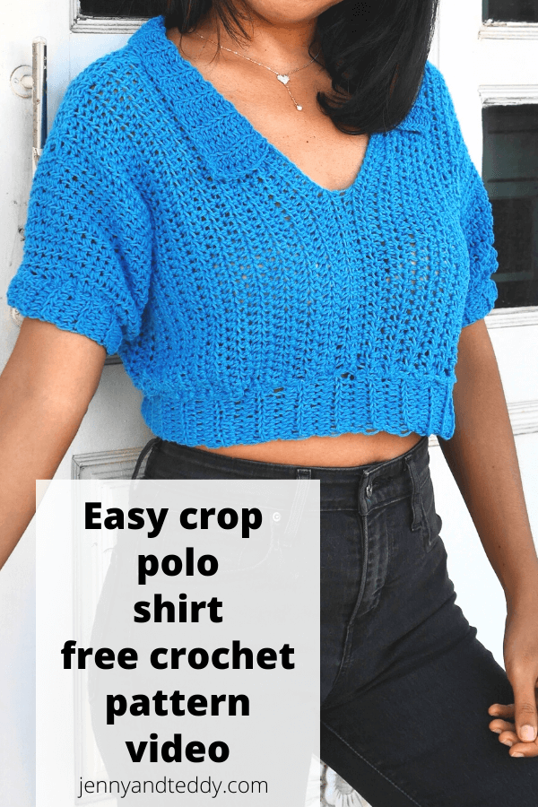 easy crochet crop polo shirt free pattern with video tutorial.