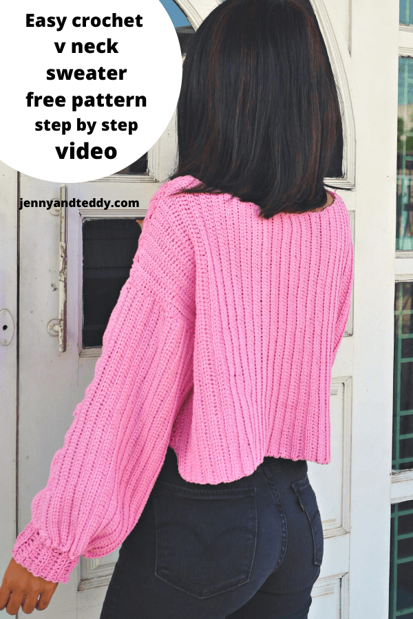 Simple crochet ribbed V-neck sweater beginner friendly step by step video tutorial.