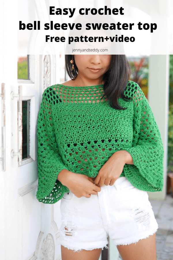 easy crochet bell sleeve sweater top free pattern with video tutorial.