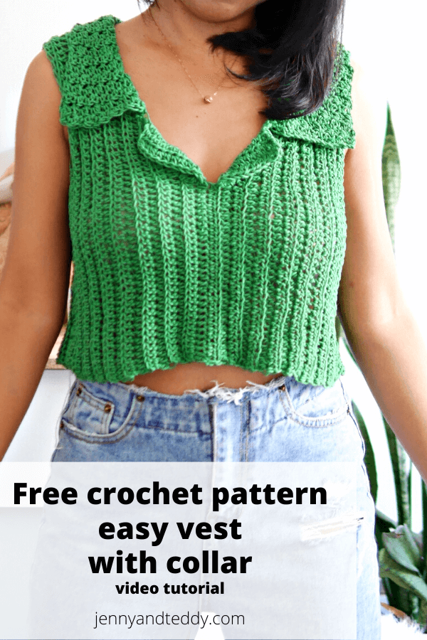 crochet vest with collar free pattern with video tutorial.