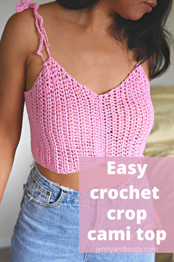 Easy crochet crop cami top free pattern with video tutorial.