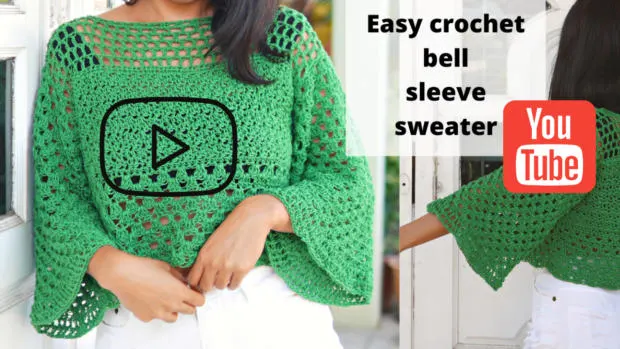 easy crochet bell sleeve sweater youtube tutorial.