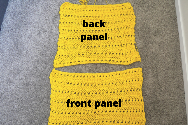 front panel and back panel for crochet pullover sweater.