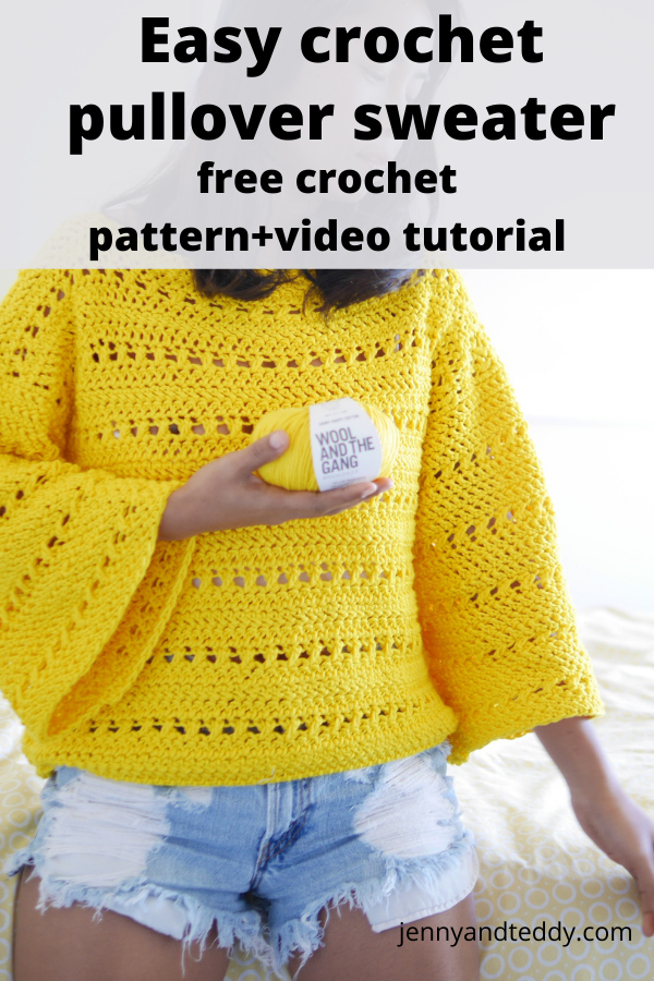 easy crochet pullover sweater free pattern with video tutorial.