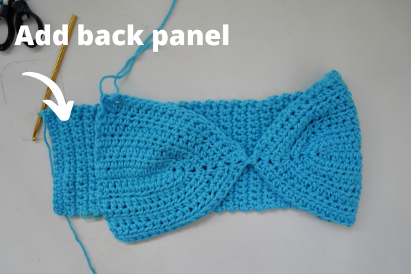 add crochet back panel to the bra cup.