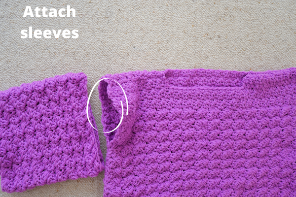 attach sleeve for crochet sweater.