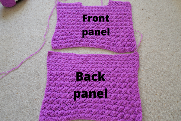 crochet sweater front and back panel.
