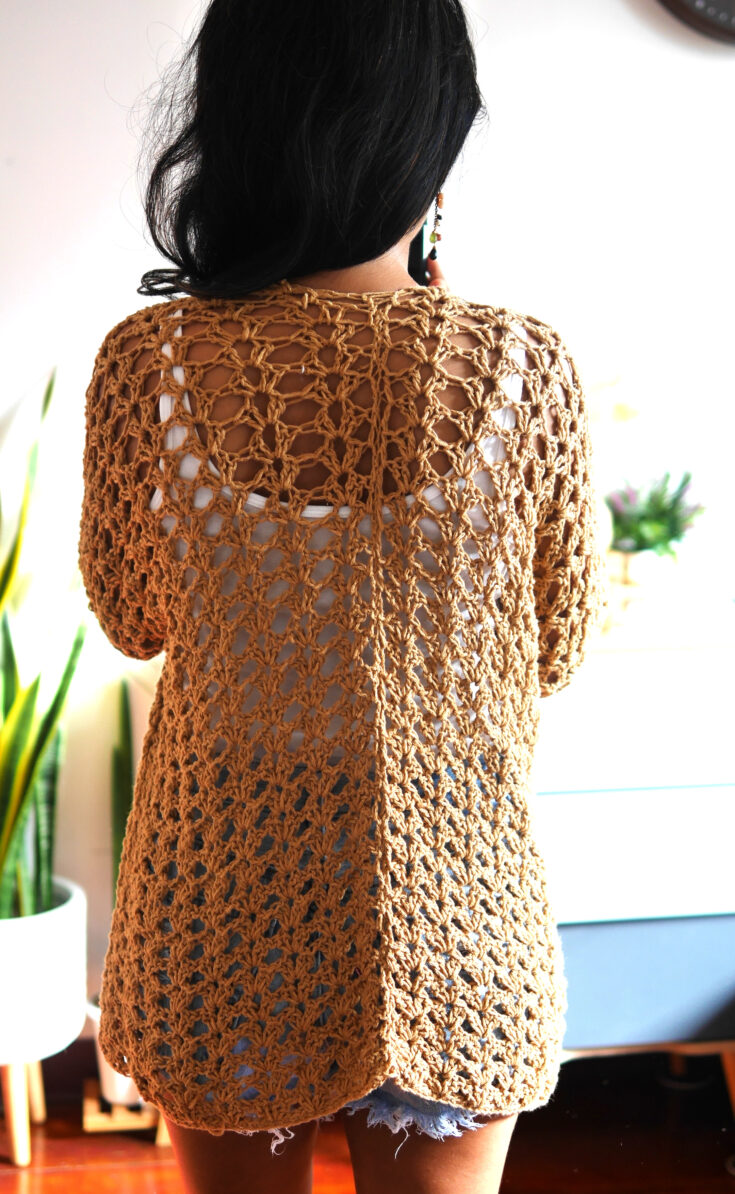 Lacy crochet summer cardigan free pattern with full step video tutorial.