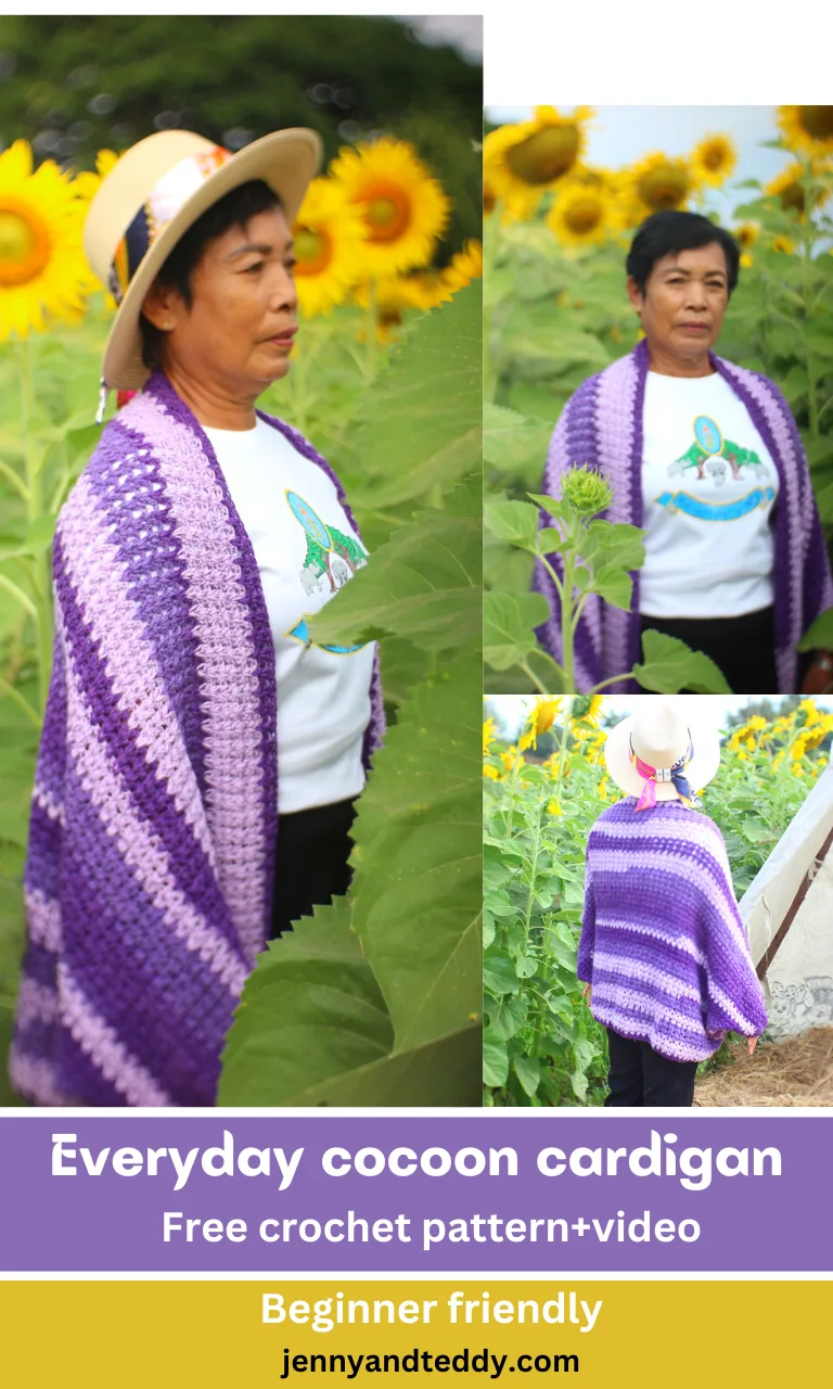 easy crochet cocoon sweater free pattern with video tutorial.