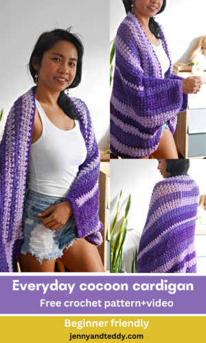 Simple crochet cocoon shrug pattern with full video tutorial made from one rectangle.