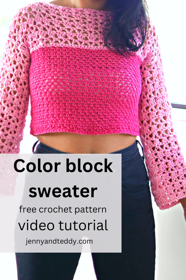 Crochet color block sweater fre pattern with full step video tutorial.