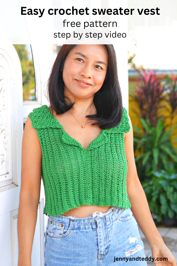 Easy crochet sweater vest free pattern with full step video tutorial.