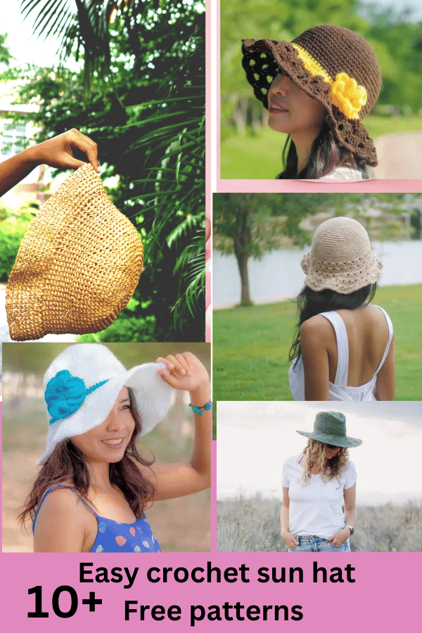 10 plus easy crochet sun hats pattern for beginners.