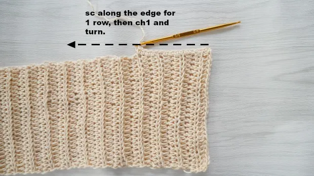 single crochet on the edge of the ribbed band.