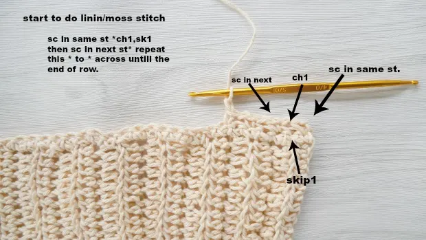 crochet linen stitch on the rib band