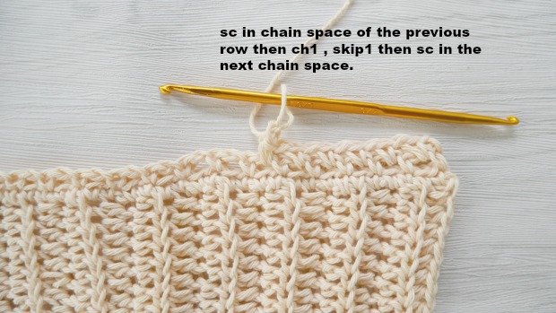 second row of crochet linen stitch.