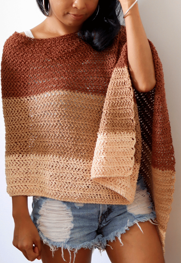 simple crochet colorful poncho free pattern with video.