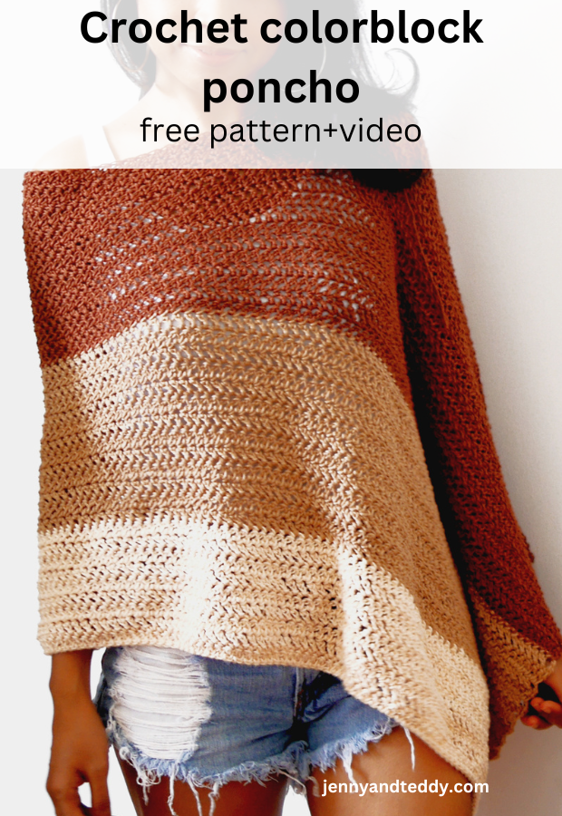 crochet colorblock poncho free pattern with video tutorial.