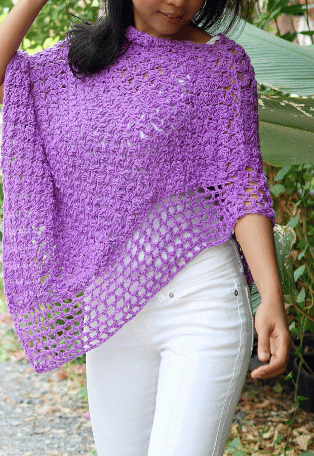 one rectangle summer crochet poncho free pattern.