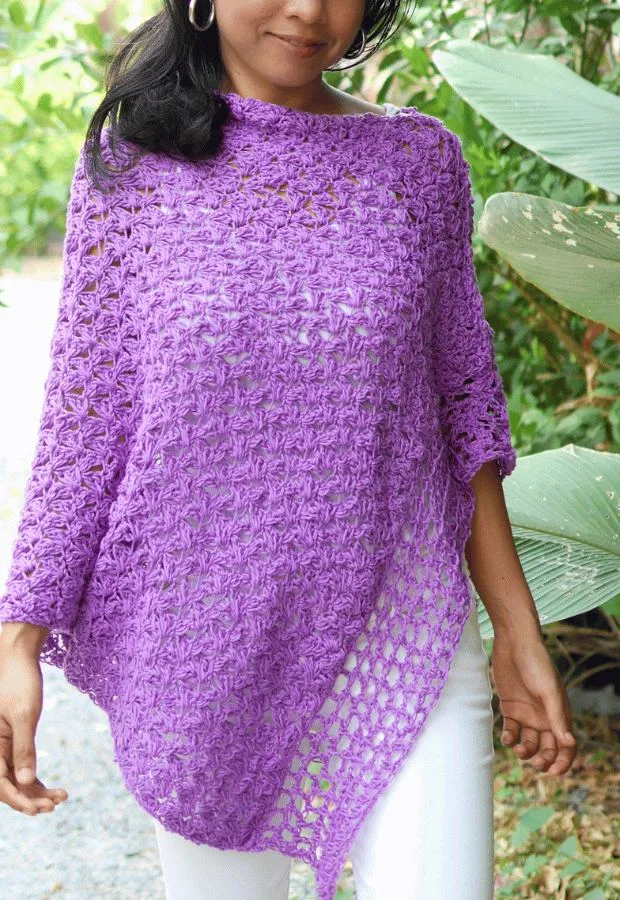 Easy crochet summer poncho wrap made from cotton yarn dk weight free crochet tutorial