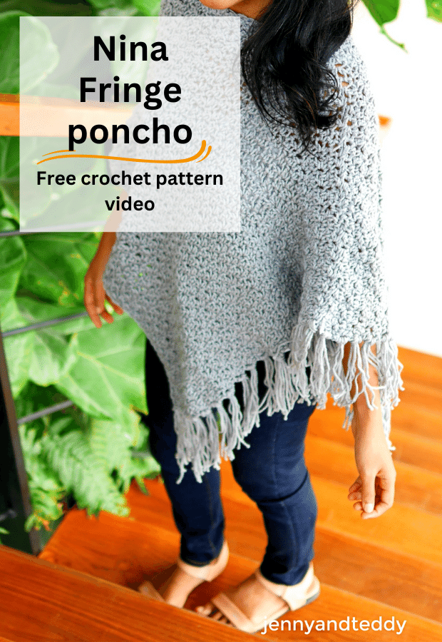 Nina fringe poncho crochet pattern free tutorial with video.