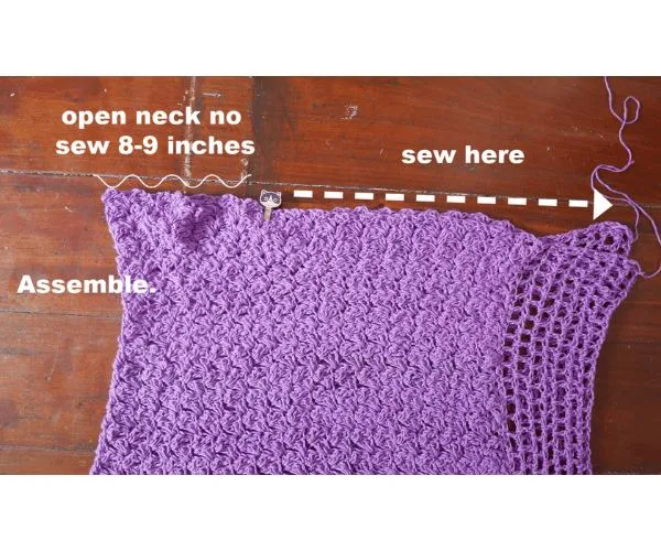 How to assemble one rectangle crochet poncho step by step.