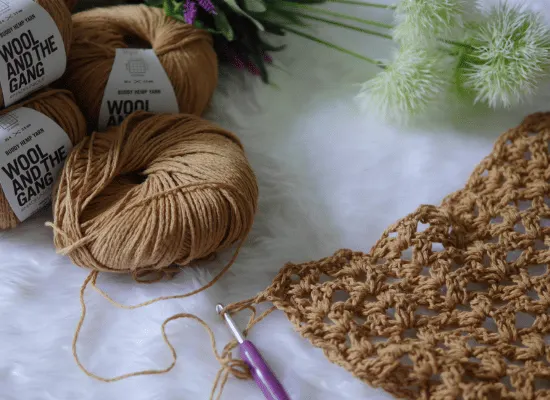 crochet wip with hemp yarn.