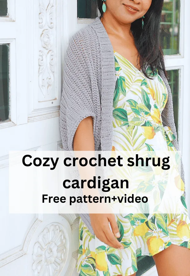 Cozy crochet shrug cardigan free crochet pattern with full video tutorial.