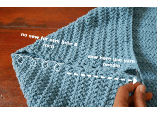 how to shape the armhole from a crochet rectangle.