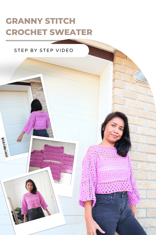 Lacy granny stitch crochet sweater top for summer free pattern.
