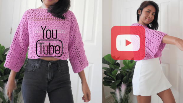 How to crochet granny stitch sweater top video tutorial step by step.