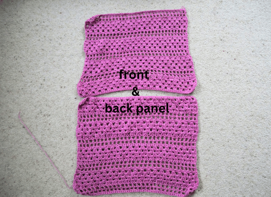 crochet front and back panel of sweater.