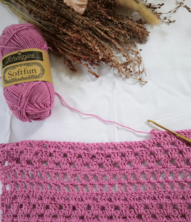 scheepjes soft fun cotton blend yarn crochet granny lacy stitch in a row.