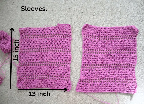 Long sleeves made from crochet rectangles.