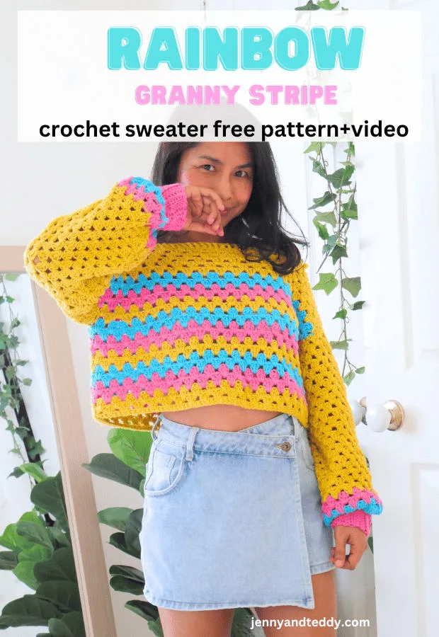 Rainbow crochet sweater clearance