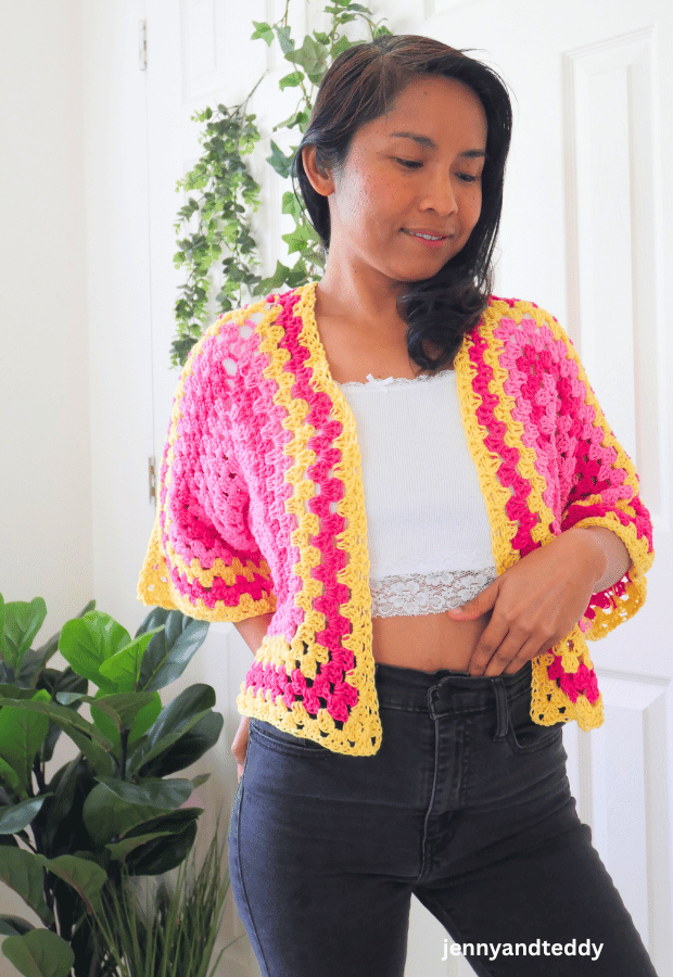Simple hexagon cardigan for any size free crochet pattern.