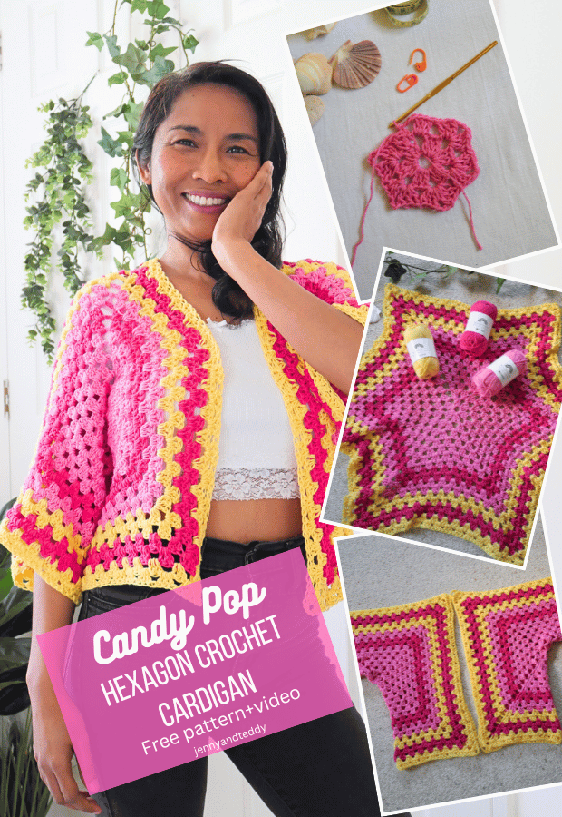 The easiest crochet hexagon cardigan free pattern.