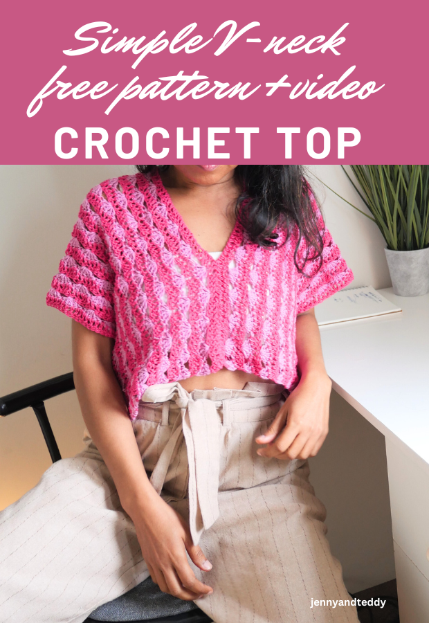 easy crochet v neck top candy frost free pattern with video.