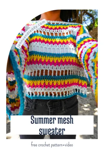 easy crochet mesh sweater free pattern with video tutorial.