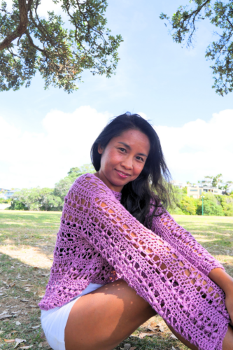 crochet mesh summer top with long sleeves.