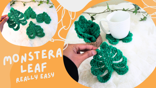 easy crochet monstera leaf with mini pot free patter.