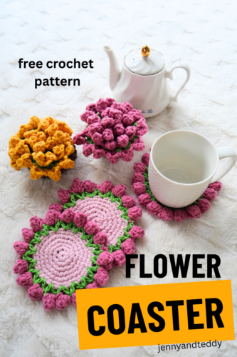 free crochet flower coaster